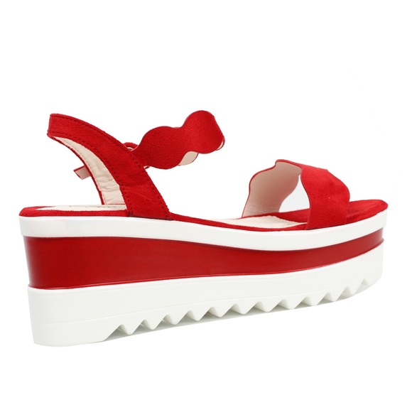 Red Curvy Straps Two Tone Platform Wedge Sandal - Picture 3 of 6